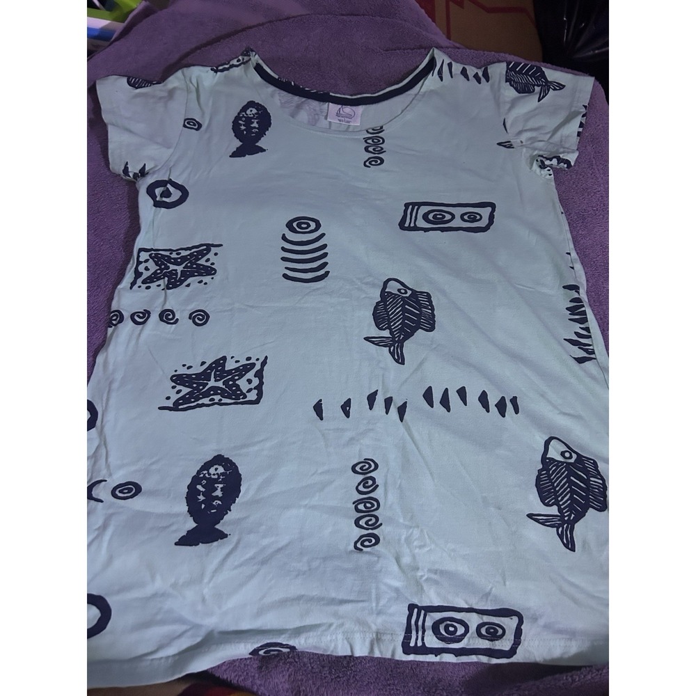 Maui Distributors‎ Women's Large Fish Starfish Beach Shirt Coastal Short Sleeve